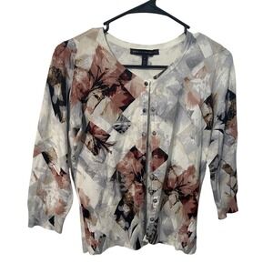 White House Black Market Women XL  Floral Geometric Snap Button Cardigan  Office